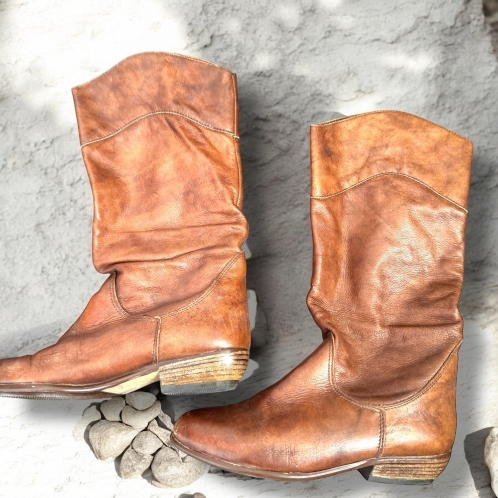 Vintage Italy Aldo Brown Leather Women's Boots coastal cowgirl western 37 / 6.5